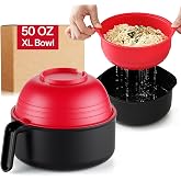 MEACOLIA Jumbo 50 oz Microwave Ramen Cooker Bowl | with Lid &amp; Drain Strainer, Spill-Free, Rapid Noodle Pasta Cooker, College Dorm Essentials for Girls Guys, Apartment Friendly