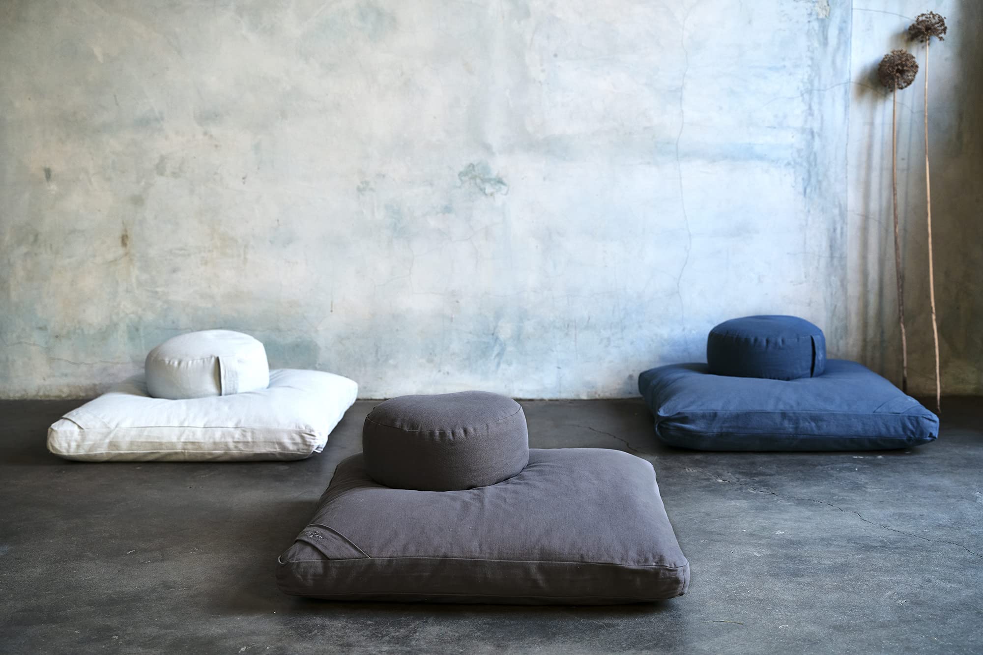 Meditation Cushion Set by renoo - Durable Comfortable Organic Cotton, Linen, Hemp - Modern Zafu Zabuton - Buckwheat Kapok Filled Floor Pillow Yoga Bolster in 15 Colors Washable Cover - Vanilla - Image 7