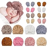 8 Pcs Preemie Hats with Mittens Set for Newborn Boys Girls (3-7 lbs),Soft Cotton NICU Hospital Knot Beanie Caps for Tiny Premature Baby (Rabbit Style)