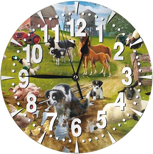 Amazon Co Jp 掛け時計 面白い動物 犬 牛 馬 兎 鴨 大文字 連続秒針 静音 壁掛け時計 置き時計 直径25cm ホーム キッチン