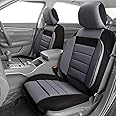 CAR PASS 6PCS Elegance Universal Fit Two Front Car Seat Covers Set ,Foam Back support,Airbag Compatible,Fit for suvs,sedans,cars(Black with Gray)