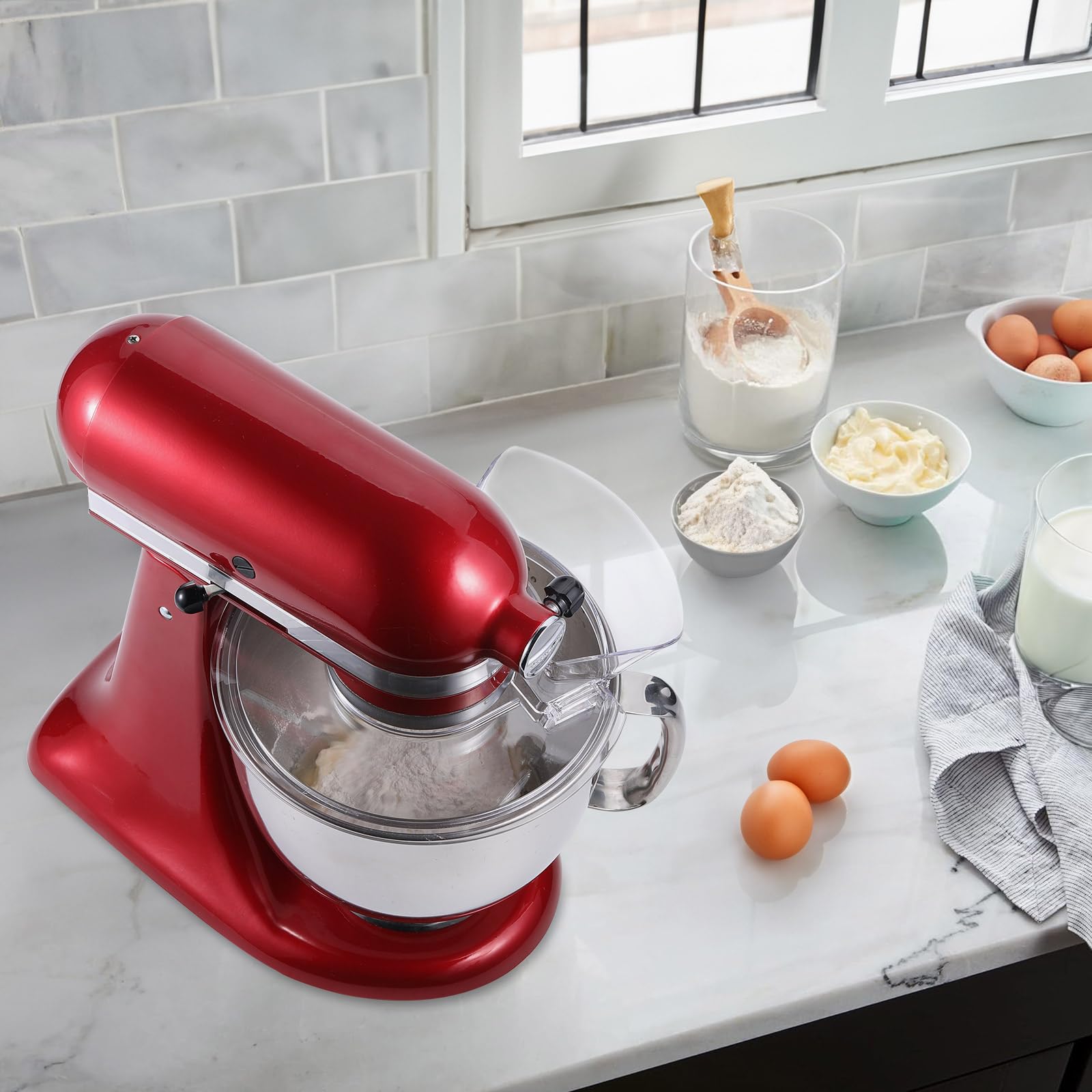 Pouring Shield for KitchenAid-Secure Pouring Shield with Removable Pour Spout for KitchenAid 4.5-5 Quart Tilt-Head Stand Mixers, Splatter Guard Fits for Stainless Steel, Glass, Ceramic Bowls