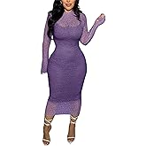 Women's Elegant Bodycon Midi Dress Lace Party Cocktail Wedding Guest Dress