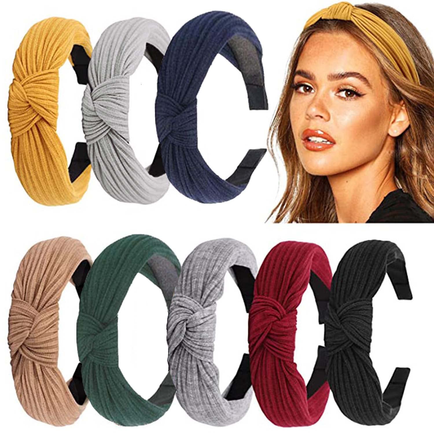 8 Pack Women's Wide Plain Headbands,Fabric Hair Band,Elastic Hair Band Hair Accessories for Women and Girls