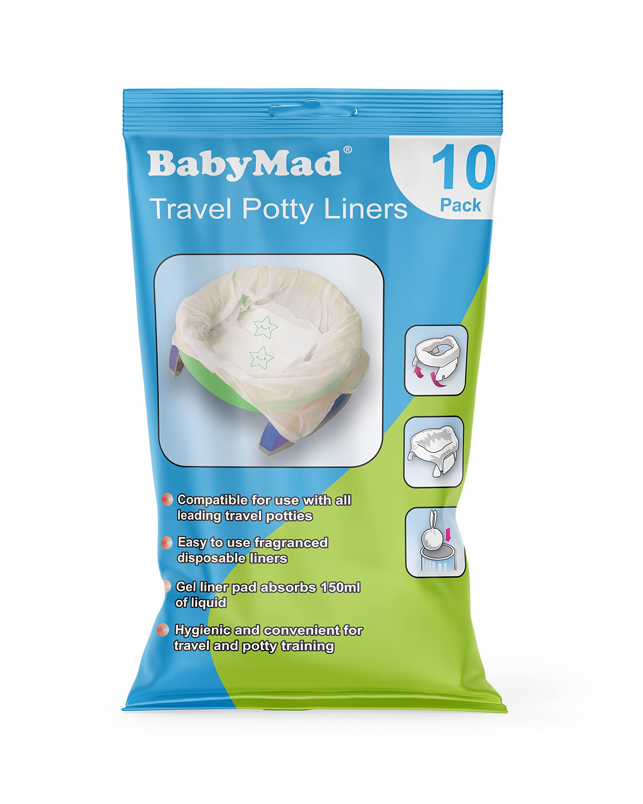 Travel Potty Liners Disposable (Pack of 10) - Use Liner with Many Leading Potties