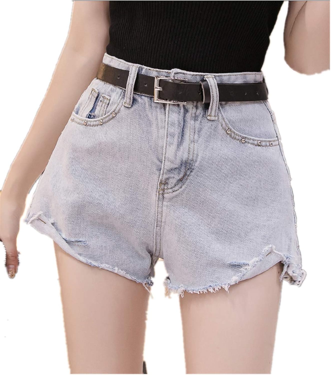 FCYOSO Women's Mid Waist Jean Shorts Juniors Teen Girls Sexy Denim