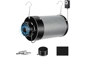 ATOUR 4 Inch Air Carbon Filter with Australian Virgin Charcoal – Odor Control. Built-in 5.5" Quiet Fan with Speed Control, for Inline Duct Fans & Grow Tents. Includes Vent Cover + Pre-Filter 4"x13.4"