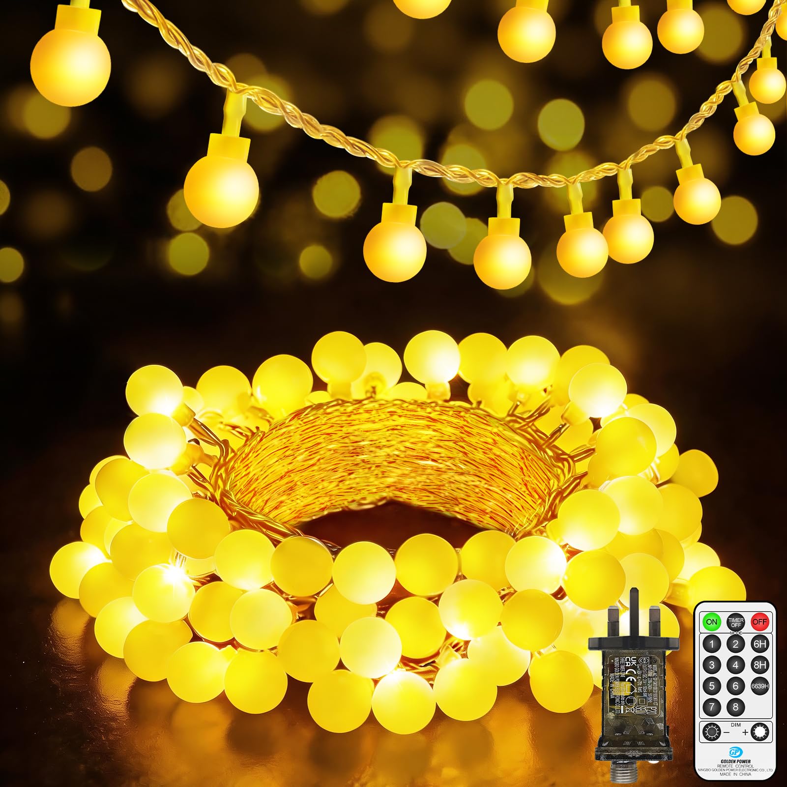 JXLEDAYY 20M 200 LED Fairy Lights Outdoor Plug in Globe String Lights Waterproof Christmas Lights with Remote 8 Modes for Outside Garden Bedroom Patio Camping Party Wedding Decorations Warm White — image 1