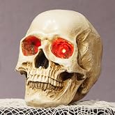 Braxio LED Halloween Skull Decor – 3.5x5x4.5 Inch Resin Skeleton Skull Statue with Red Glow Lights, Festive Indoor/Outdoor Party & Home Decoration Head Sculptures