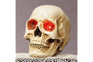 Braxio LED Halloween Skull Decor – 3.5x5x4.5 Inch Resin Skeleton Skull Statue with Red Glow Lights, Festive Indoor/Outdoor Party & Home Decoration​ Head Sculptures