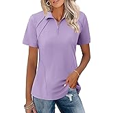 LOMON Womens Golf Polo Shirts Summer Short Sleeve 1/4 Zip Tops Moisture Wicking Casual Tennis Activewear with Pockets