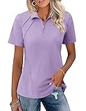 LOMON Women's Polo Shirts Lapel Collar 1/4 Zipper