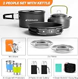 Odoland Camping Cookware Set with Foldable Stove Non Stick Pot Pan Kettle 15pcs view 2