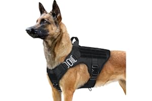 rabbitgoo Tactical Dog Harness for Large Dogs Breed, No Pull Adjustable Military Pet Service Vest with Molle Loop Panels and 