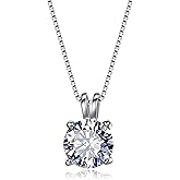 Cosol Silver Women's 925 Sterling Silver Round-cut Cubic Zirconia 2 Carat CZ Solitaire Pendant Necklace 18"