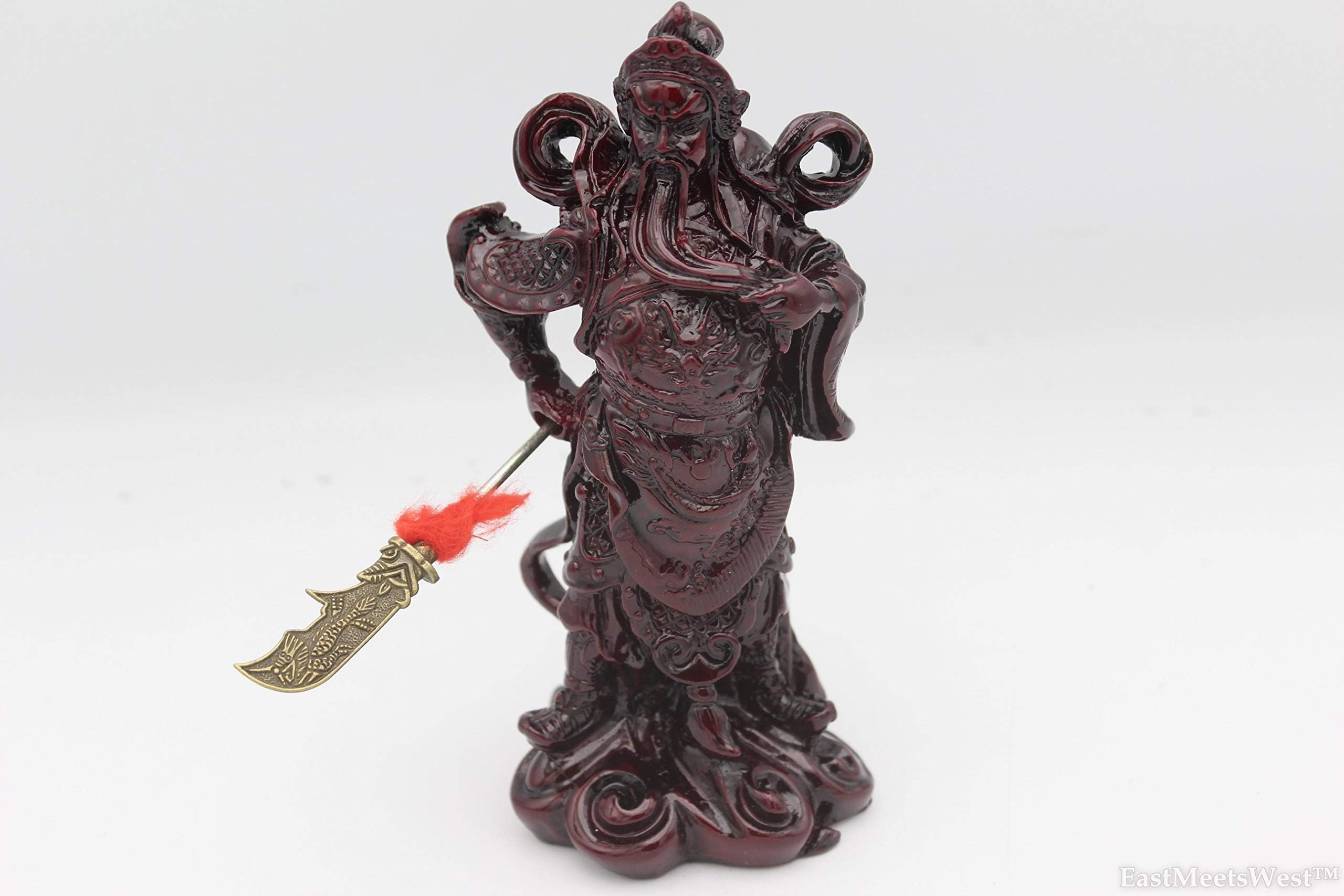 EastMeetsWest Redwood Imitation Standing Chinese God of War Saint of War Guan Gong | Kwan Kung Statue Feng Shui Protection