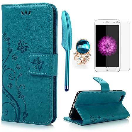 iPhone 6 / 6S Hülle (4,7 Zoll) Wallet Case Flip Hülle YOKIRIN Schmetterling Blumen Muster Schutzhülle PU Leder Brieftasche Le