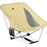 iClimb Low Ultralight Compact Camping Folding Chair with Side Pocket and Carry Bag (Beige)