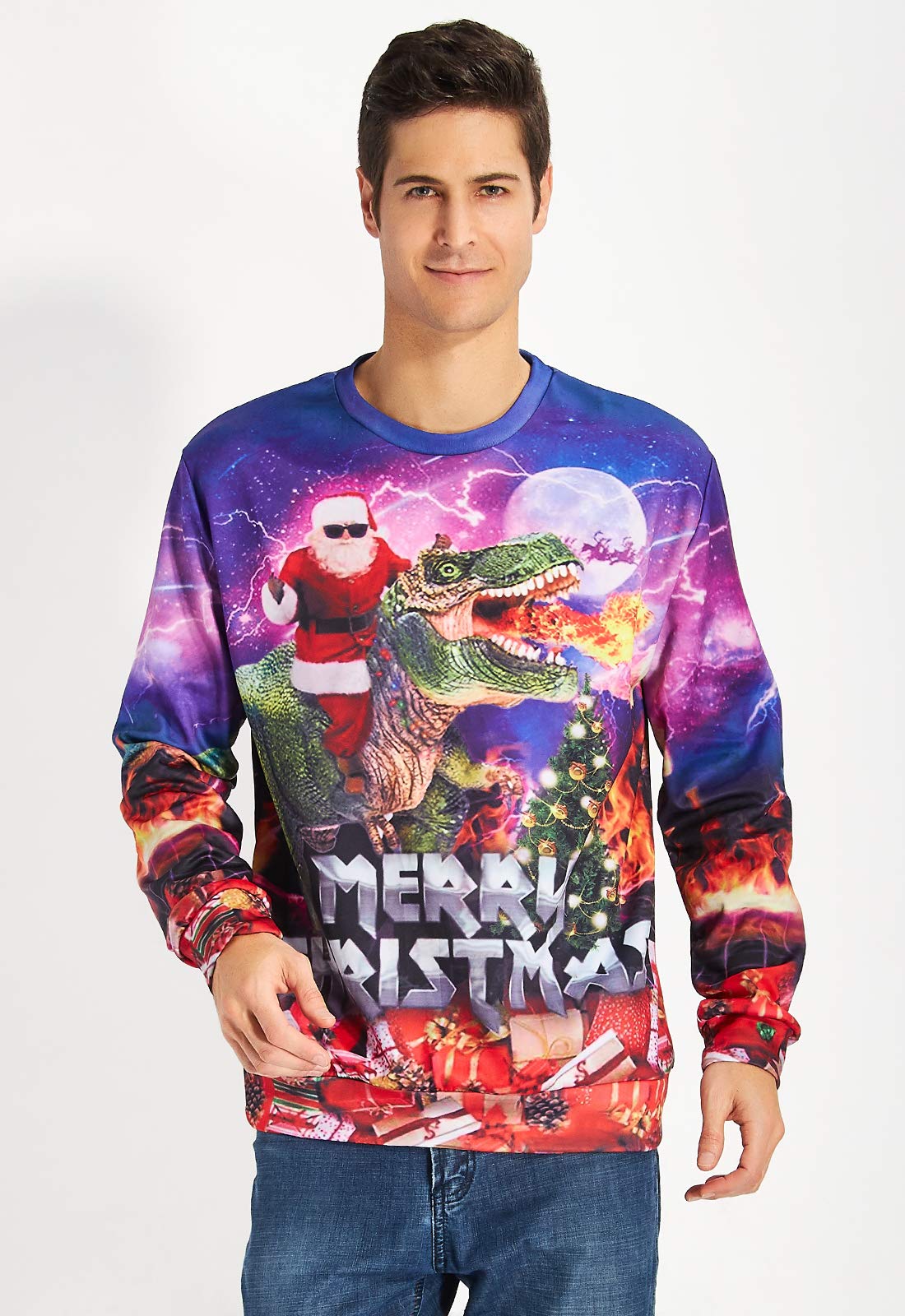 uideazone Juniors Girls Boys Print Santa Claus Ride Dinosaur T Shirt Funny Cool Christmas Sweatshirt, Dinosaur-4, Asia M… - Image 5