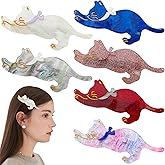 6 Pack Cat Hair Clips, Cute Acrylic Duckbill Claw Clips with Resin Cat Design for Women, Retro Sweet Hair Accessories for Daily Use