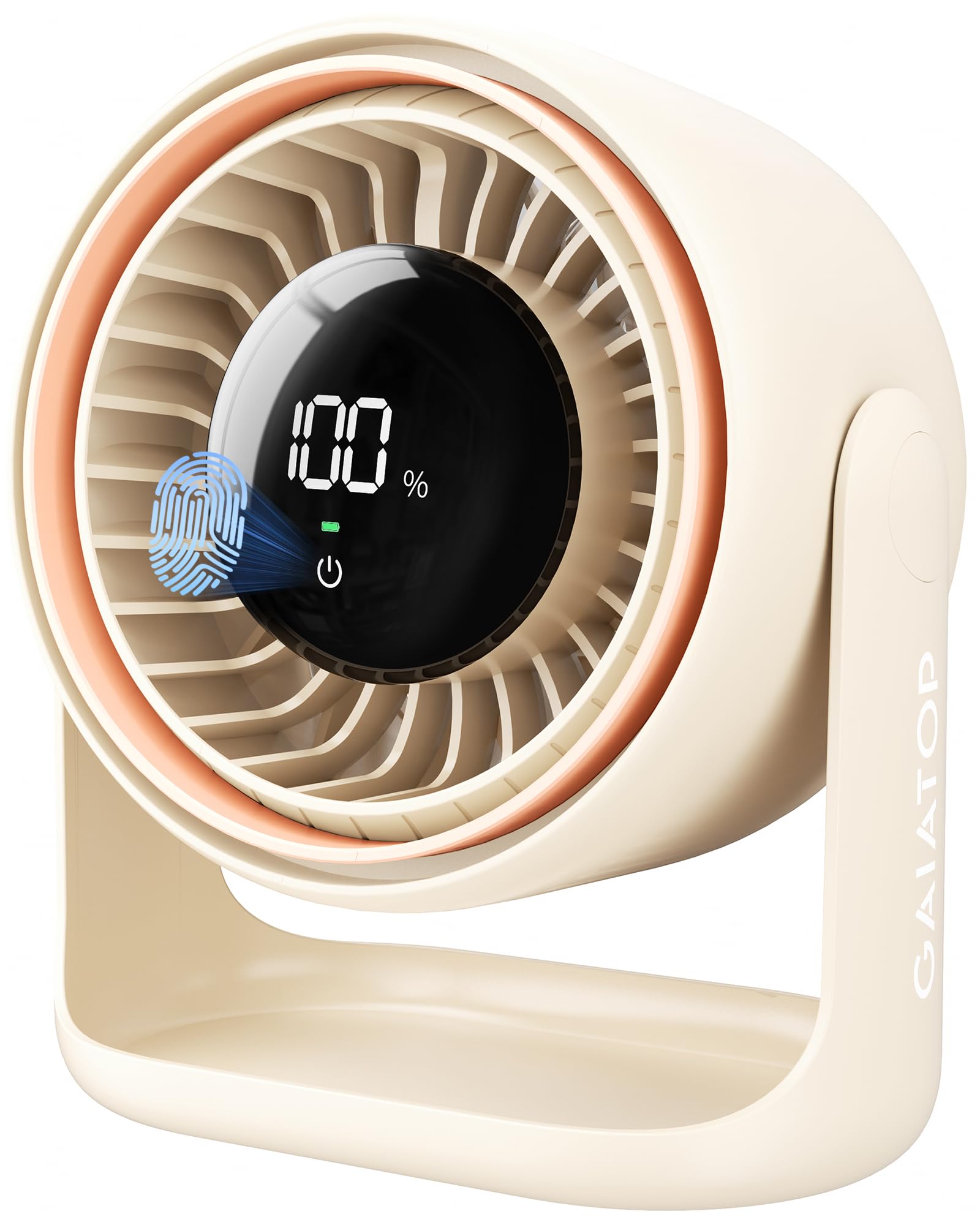 Photo 1 of Gaiatop Desk Fan with Touch Control, 4000mAh Battery, 5 Speeds Ultra Quiet Bedroom Fan with LED Display, 90° Tilt, 7.7 Inch USB-C Rechargeable Desktop Fan for Dorm Office Room Home Office, Beige