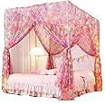 Mengersi Unicorn Bed Canopy with Lights - Bed Curtains for Girls - Princess Bed Netting - Queen Size