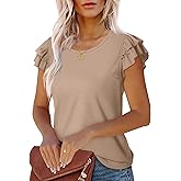 WEESO Womens T Shirts Ruffle Short Sleeve Summer Tops Cute Crew Neck Casual Blouses