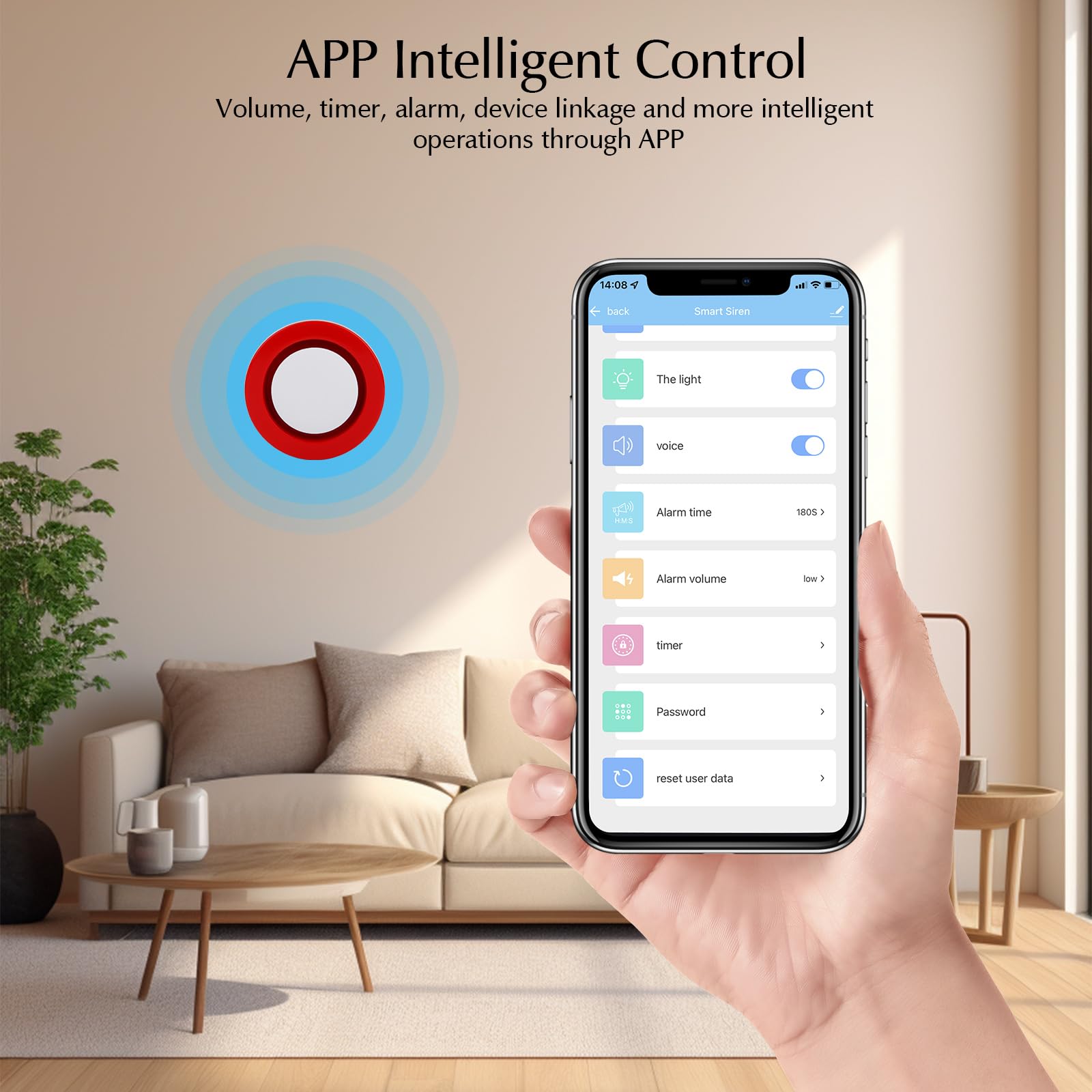 WiFi Siren Alarm, 120dB Burglar Alarm with Sound and Light, 433MHz Indoor Alarm for Home Security and Smart Home Automation, Tuya App and Smart Life Control, Compatible with Alexa/Google Assistant