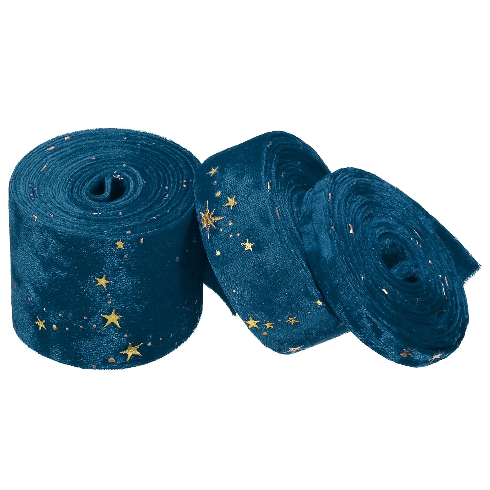 PATIKIL 3/8", 1", 2" Velvet Ribbons Set, 3 Roll 3 Sizes Total 6.6 Yard Double Faced Craft Ribbon with Golden Star for DIY Bow Ornament Gift Wrapping Bouquet Decoration, Peacock Blue