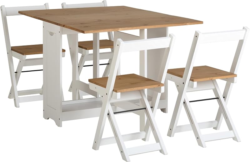 Seconique Santos Butterfly Dining Set White Distressed Pine Space Saving