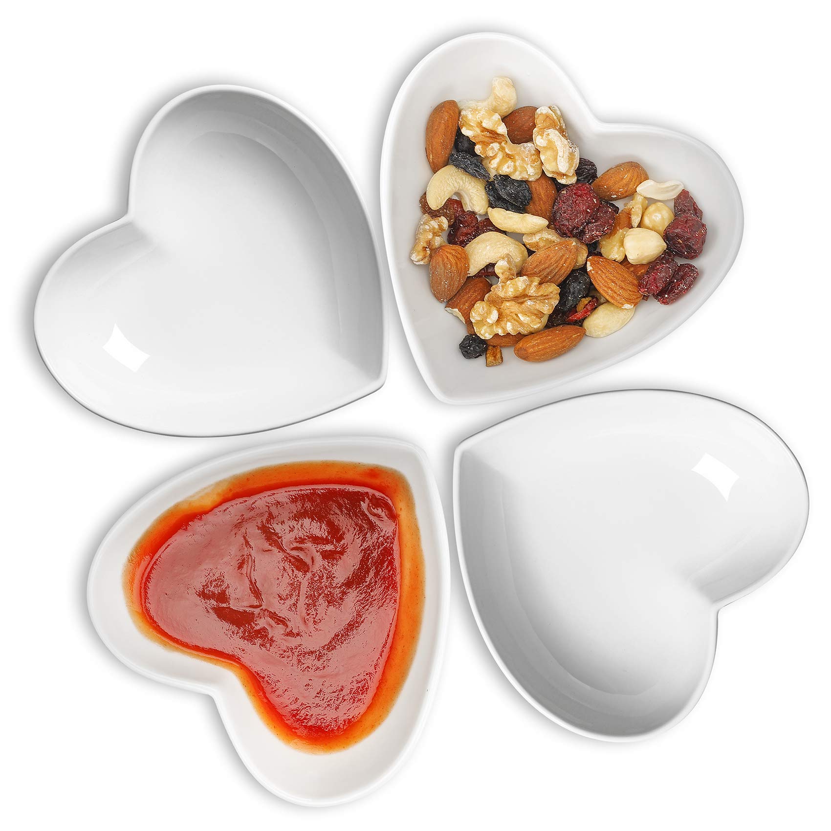 Keponbee Dessert Bowl for Ice Cream, Cute Heart Bowl Ceramic Set of 4, Side Dish Soup Bowls for Breakfast/Dinner, 340ml