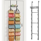 HapiRm Over The Door Purse Organizer - Wall Mounted Purse Rack with 16 Hooks and Metal Basket, Hanging Handbag Organizer Holds up to 16 Bags, Bag Rack Can Use As 1/2 Part, for Door, Closet (Black)
