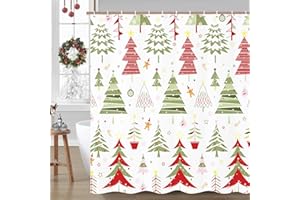 CRTPOD Merry Christmas Shower Curtain Winter Xmas Tree with Stars Snowflake Snowman Shower Curtains for Bathroom Cute Holiday Bath Decor Waterproof Fabric Bathtub Curtain Set with Hooks 72''Wx72''L