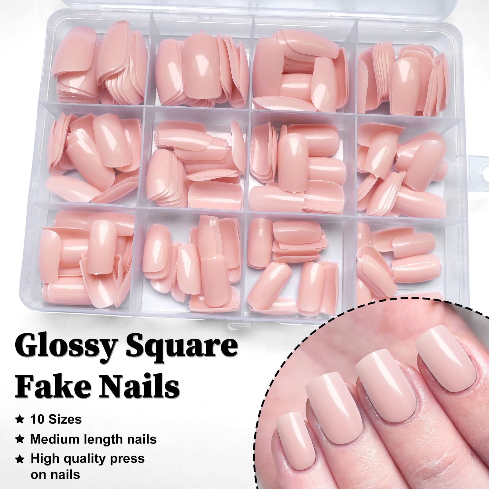 LoveOurHome 240pc Nude Press on Nails Medium Square Fake Nails Press ons Square Nail Tips Gel False Nails Colored Presson Artificial Fingernails & Glue Adhesive Tabs Women Girls Manicure Decor - Image 4