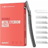 ZOMCHI Eyebrow Razor for Women &amp; Men, Precision Cover, Black | Includes 6 Replacement Blades, Reusable Metal Handle, Precise Trimming, Easy Cleaning, Compact For Travel