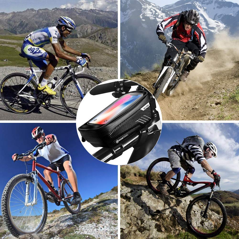 Option Bike Frame Bag, Waterproof Bike Pouch Bag, Cycling Front Top Tube Touchscreen Sun Visor Storage Bag for iPhone 8 Plus/X/XS Max/XR/Samsung S8/S9 Plus up to 6.6 Inch(Black)