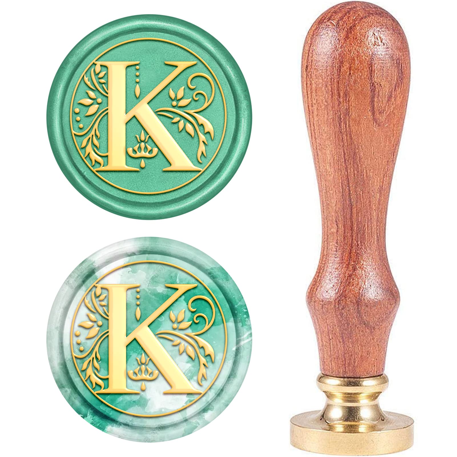 CRASPIRE Retro Alphabet Initials Wax Sealing Stamp Classic Vintage 26 Letters A-Z 25mm Removable Brass Head Wood Handle for Envelope Invitation Embellishment Gift Decoration（Letter K）