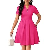 MarryUP Womens Short Sleeve V Neck Casual Semi-Formal Dress Wedding Guest Cocktail Dresses with Pockets