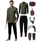 Dicxoser Renaissance Medieval Costume for Men - 8 Pcs Pirate Outfit Set, Halloween Costume with Viking Belt