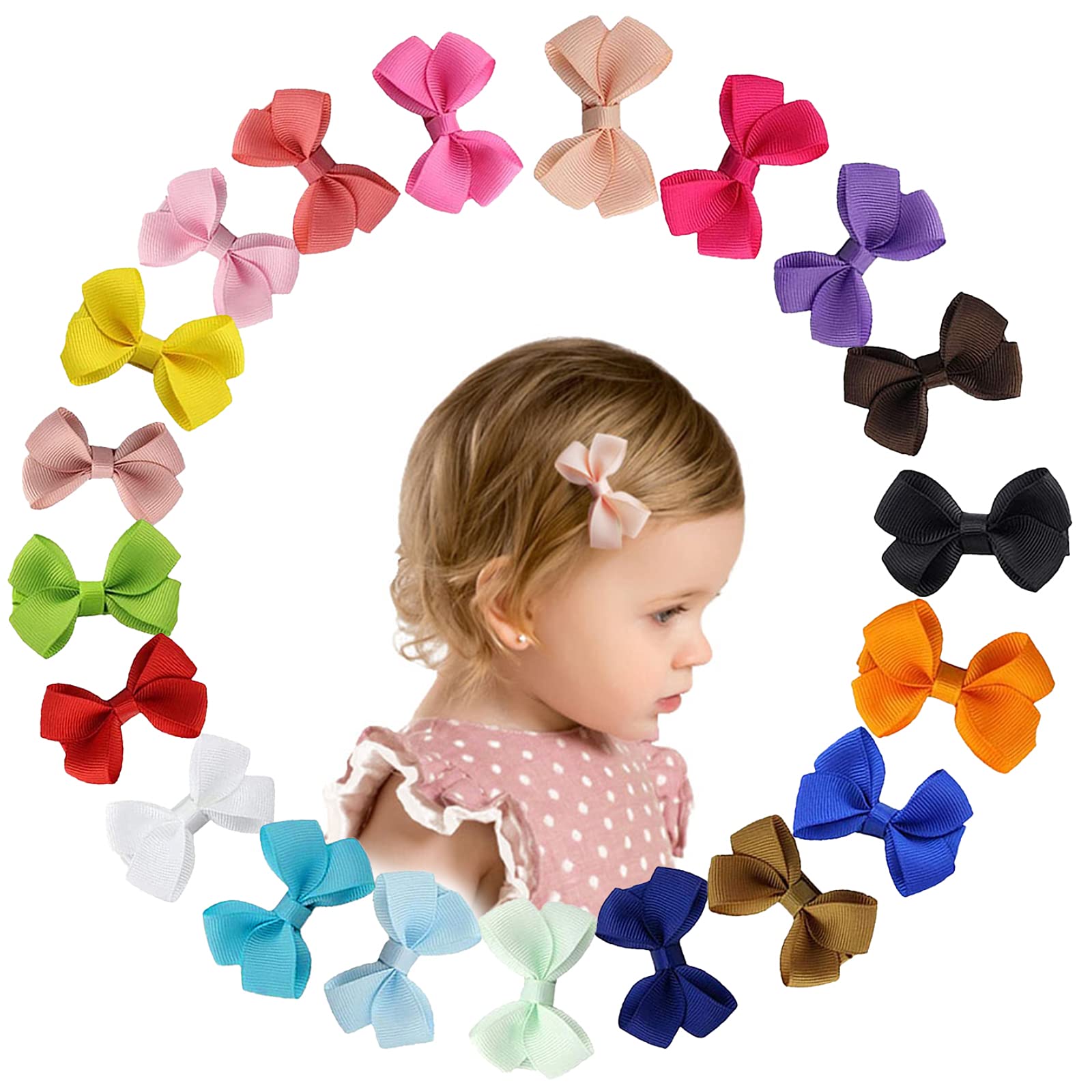 20 Colors Ribbon Hair Bows for Baby Little Girls Kids Toddlers,Hair Clips with Full Ribbon Covered Alligator,Hair Pins Accessories