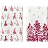 Artoid Mode Pink Xmas Tree Christmas Kitchen Towels Dish Towels, 18x26 Inch Farmhouse Holiday Snowflake Winter Decoration Cleaning Set of 2