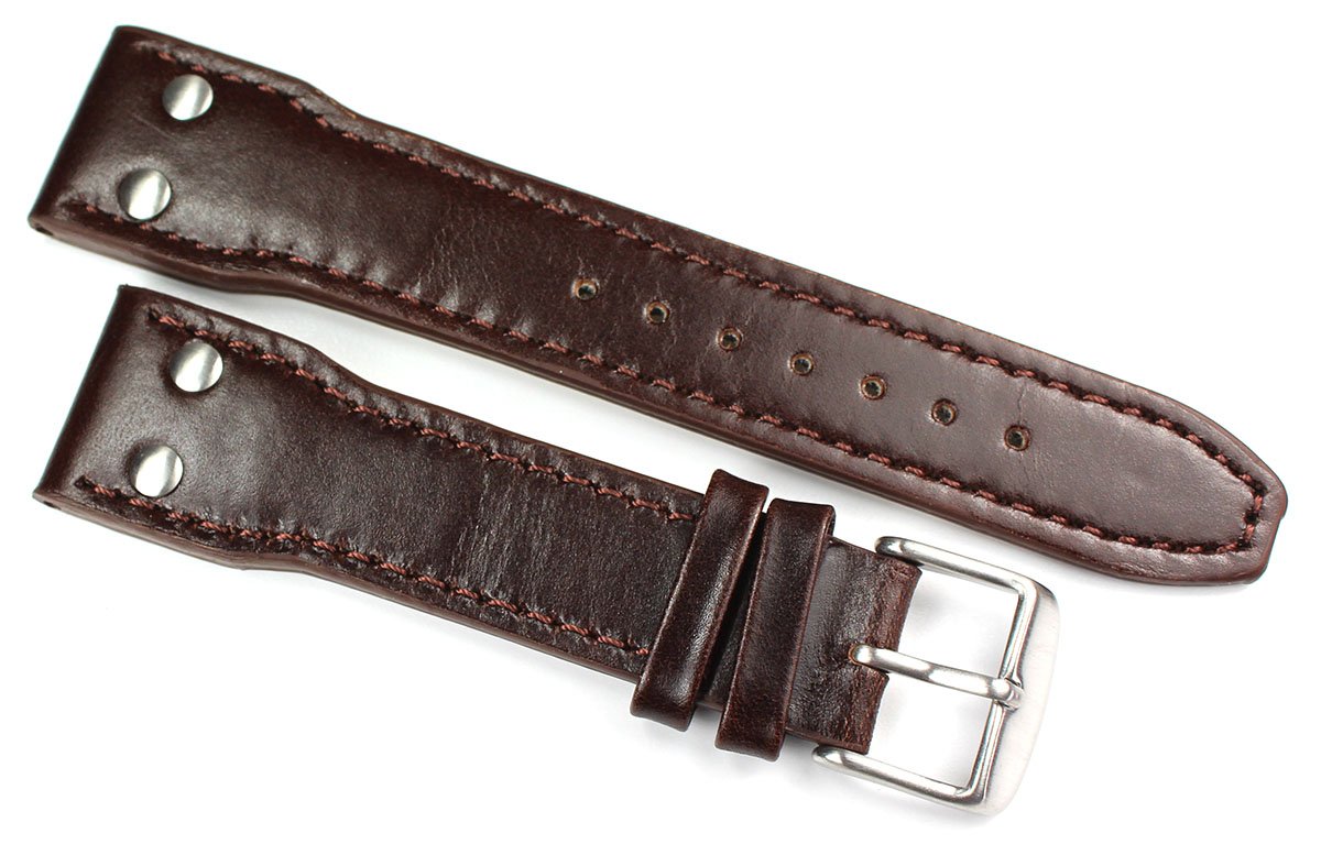 Sulla 22 mm Genuine Calf Leather Robust Watch Strap Pilot IW with Rivets Brown