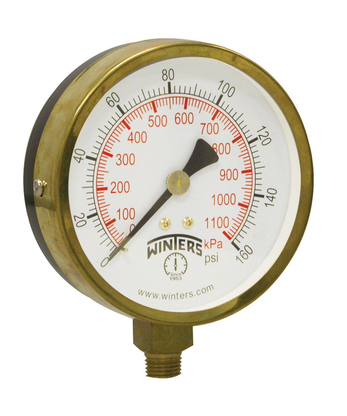 Winters P1S 100 Series Aluminum Dual Scale Pressure Gauge, 30" Hg