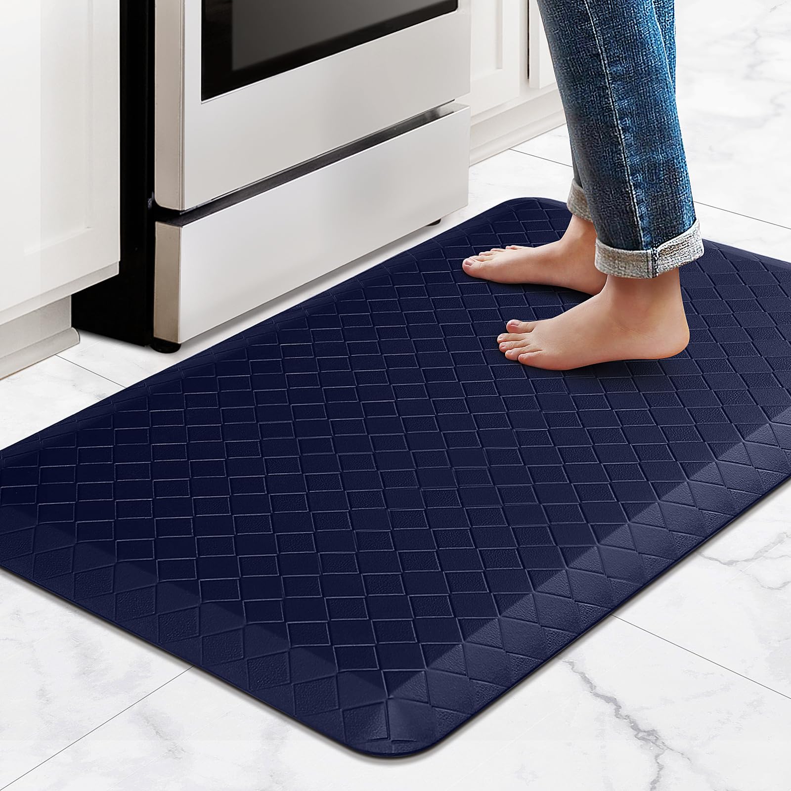 HappyTrends Kitchen Floor Mat - 4/5 Inch Thick Anti-Fatigue Kitchen Rug,Waterproof Non-Slip Kitchen Mats and Rugs Heavy Duty Ergonomic Comfort Rug for Kitchen,Office,Sink,Laundry,(22"x36", Blue) Image