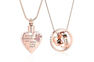 memorial jewelry Forever in My Heart,No Longer by My Side Pet Cremation Jewelry for Ashes of Dog/Cat Funeral Keepsake Urn Necklace Paw Print Memorial Necklace