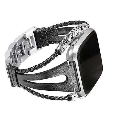 bayite Leather Bands Compatible with Fitbit Versa, Handmade Wristband Replacement Bracelet Straps Women