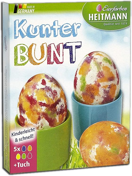 Heitmann Eierfarben Kunterbunt - 5 flüssige Eierfarben - Färben mit dem Vliestuch - für weiße und braune Eier geeignet
