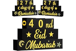 CHUNFUL 5 Pieces Ramadan Calendar Block Set Ramadan Advent Countdown Eid Calendar Countdown Calendar Ramadan Table Decor Ramadan Wood Sign Ramadan Mubarak Wooden Ornament Block (Black and White)