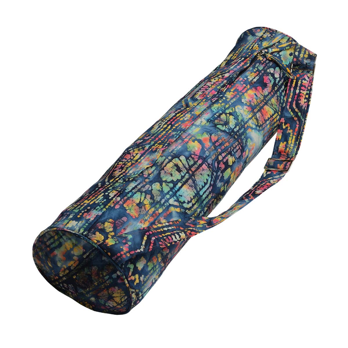 Hugger Mugger Batik Yoga Mat Bag - Blue - beautiful pattern, durable 100% cotton, full lining, adjustable strap, 2 extra zipper pockets