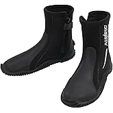 Skyone Neoprene Dive Boots, Men Women, 5MM Wetsuit Surf Booties, Diving Boots Tall Zippered with Anti-Slip Rubber Sole, Scuba Boots Dive Booties for Sailing Snorkeling